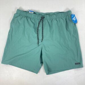 Columbia Blue Magic Green Print Swim Trunks Shorts XXL  Pocket Zipper Drawstring
